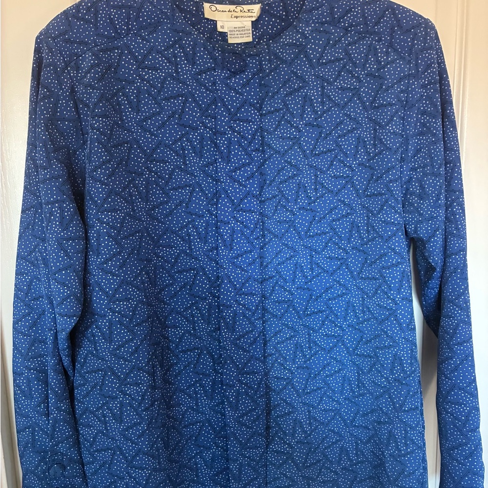 Oscar de la Renta Navy Star Dot Long Sleeve Top